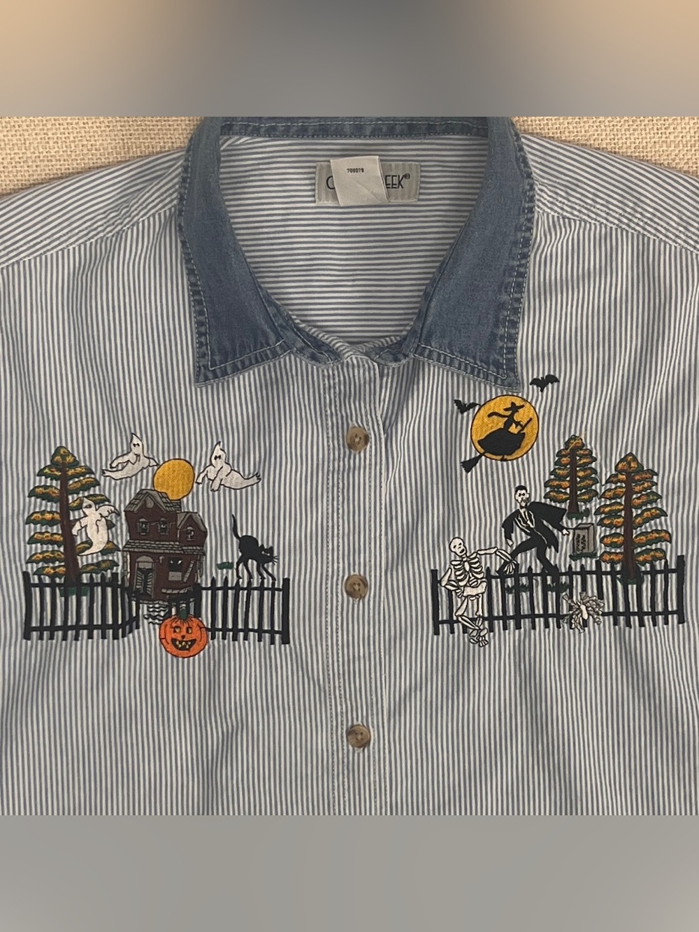 Cabin Creek Halloween Embroidered Shirt XL Haunted House Witch